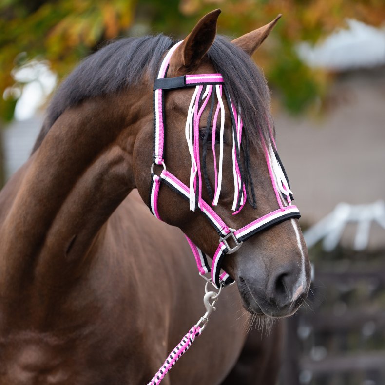 Grime s�t med fluefrynser og tr�ktov IRH Shetland Neon pink